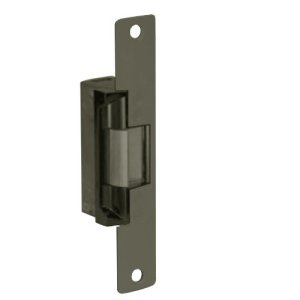 Door Electric Strike, Standard/Fail Secure, 12 Volt DC, Dark Bronze Anodized, With 6-7/8" Radius Faceplate, For Aluminum Door