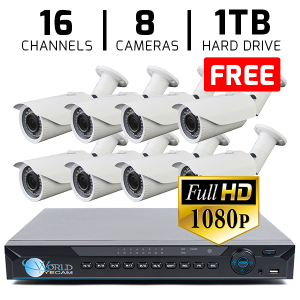 16 CH DVR with 8 HD 1080P Security ACT Bullet IR 135ft Night Vision & HD-CVI DVR Kit for Business...