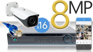 16 CH NVR with 16 4K 8MP Mini Bullet Cameras 4K Kit for Business Professional Grade FREE 1TB Hard Drive