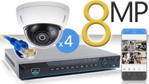8 CH NVR with 4 4K 8MP Mini Dome Cameras 4K Kit for Business Professional Grade FREE 1TB Hard Drive