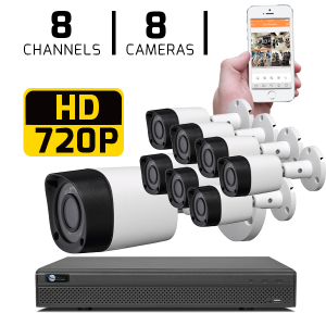 8 CH DVR with 8 HD 720P Security Bullet Cameras & HD DVR Kit for Business Professional Grade