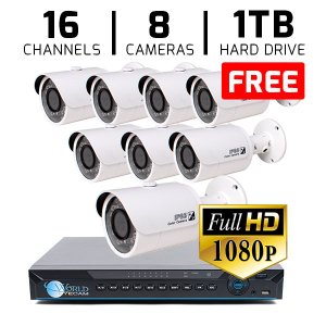 16 CH DVR with 8 HD 1080P Bullet Cameras HD Kit for Business Professional Grade FREE 1TB Hard Dri...