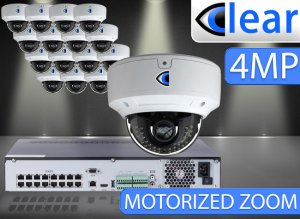 32 CH NVR with (16) IPX6 4 Megapixel, 3.3-12mm Motorized Lens, 30m IR, H.265, CVBS (BNC) Optional, Network IP Dome Camera