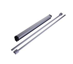 Door Surface Vertical Rod Exit Device, Narrow Stile, Silent Electrification Latch Retraction, 36" Opening Width, Clear Anodized Pushbar, For Aluminum Door