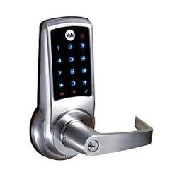 AUE4761LN-605 Yale Electronic Elements Stand-alone Touchscreen Access Lock, Augusta Lever, Bright Brass, Clear Coated