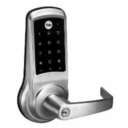 AUE4761LN-LC-605 Yale Electronic Elements Stand-alone Touchscreen Access Lock Less Cylinder, Augusta Lever, Bright Brass, Clear Coated