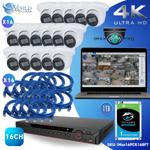 16CH NVR & (16) 8 HD Megapixel Lite IR Fixed Focal Turret Network Camera Kit