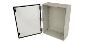 14"x12"x6" Poly Enclosure with Clear Door, Key Lock, 4 RPSMA Holes