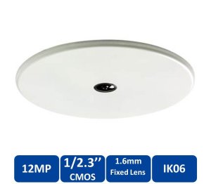 Panoramic Camera, In-Ceiling, Fixed Dome, 92 dB WDR, H.264/MJPEG, 12 Megapixel Sensor, 360 Degree 2.1 MM Fixed Focus Lens, 200 Milliampere