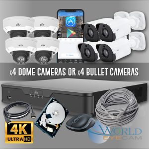 Uniview Complete 4-Channel 4K Ultra HD IP NVR System (Kit) with Four Metal 4MP Fixed Cameras, 1TB...