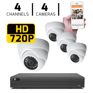 4 CH DVR with 4 HD 720P Security Domes & HD DVR Kit for Business Professional Grade