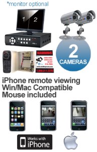 ** EASY SETUP ** 2 Channel DVR Kit with Remote view via MAC Apple Safari or Windows IE (Includes 2 WCAMKI20B Security Cameras)