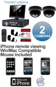 ** EASY SETUP ** 2 Channel DVR Kit with Remote view via MAC Apple Safari or Windows IE (Includes 2 WYCM-20S Color CCD Indoor Dome Security Surveillance Cameras)