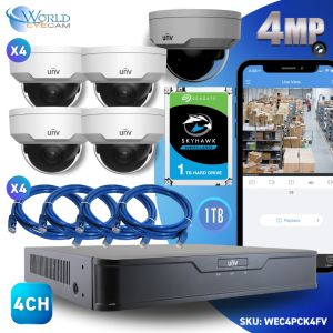 4CH 4PoE NVR & 4 HD Megapixel HDIR Fixed Dome Network Security Camera Kit