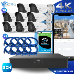 8CH 4PoE NVR & 4K Fixed Bullet Network Security Camera Kit