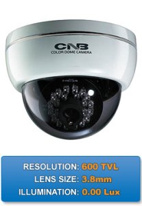LBM-20S CNB 1/3" IT CCD 600TVL, Fixed 3.8mm Lens, 28 IR, IR Indoor Dome Camera