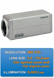 SCC-C4301 Samsung 1/4" Cost Effective 480TVL 220X Zoom Low Light Motorized Zoom Lens Camera