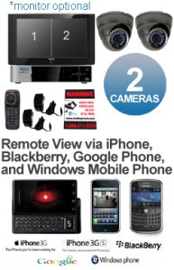 MAC & Windows Compatible 2 Camera Video Security Camera System - iPhone, Android, Blackberry, Google, and Windows Phone Support