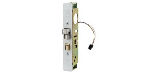 Door Electrified Deadlatch, 1-1/8" Cylinder Backset, 4-5/8" Mortised Strike, Flat Clear Anodized Faceplate