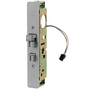 Door Electrified Deadlatch, 1-1/8" Backset, Flat Surface Mount Strike, Clear Anodized Faceplate, For Aluminum Door