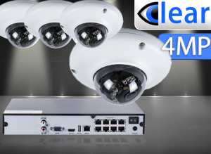 8 CH NVR with (4) IPX17 4 Megapixel, Built-in Microphone, 2.8mm Lens, H.265, CVBS (BNC) Optional, Network IP Dome Camera 