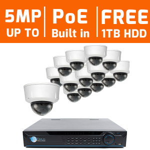 16 CH 4K NVR & 16 x 5 Megapixel HD IR Dome Motorized Lens Kit With 1TB Hard Drive Pre-installed for Business Professional Grade