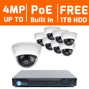 8 Ch 4K NVR & 8 HD Megapixel IR Mini Dome (3MP, 4MP Options) Kit for Business Professional Grade   