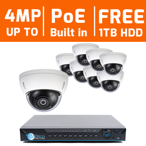 8 CH NVR & 8 x 4 Megapixel HD IR Mini Dome Kit With 1TB Hard Drive Pre-installed for Business Pro...