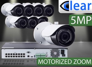 32 CH NVR with (8) IPX11 5 Megapixel, 3.6-10mm Motorized Lens, 30m IR, H.265, CVBS (BNC) Optional, Network IP Bullet Camera 