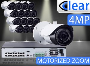 32 CH NVR with (16) IPX4 4 Megapixel, 3.3-12mm Motorized Lens, 30m IR, H.265, CVBS (BNC) Optional, Network IP Bullet Camera (Audio Optional)