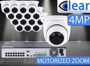 32 CH NVR with (16) IPX14 4 Megapixel, 3.3-12mm Motorized Lens, 30m IR, H.265, CVBS (BNC) Optional, Network IP Dome Camera  