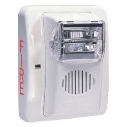 Horn Strobe, 24 Volt DC, 62/82 dB, 4.5" Width x 2.5" Depth x 5" Height, Wall Mount, White Facepla...