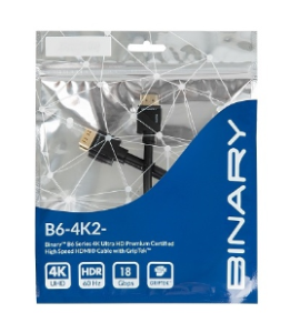 Binary B6-4K2-1.5-20BOX B6 Series 4K Ultra HD Premium Certified High Speed HDMI Cable with GripTe...