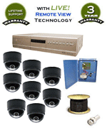 8 Sony CCD Dome Cameras with Networking MPEG4 DVR, CD Burner & Hard Drive AccuDome WYCM-45DVH/WAVC-785 8-Channel DVR Video Surveillance System