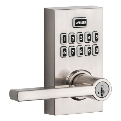 Weiser Hancock SmartCode Satin Nickel Electronic Residential Keyed Entry Lever with SmartKey Tech...