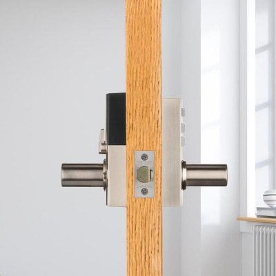 Weiser Hancock SmartCode Satin Nickel Electronic Residential Keyed Entry Lever with SmartKey Tech...