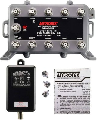 9 Port Bi-Directional Cable TV Splitter Signal Booster/Amplifier Kit with Act...