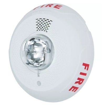 System Sensor PC2WKLED L-Series Outdoor Ceiling-Mounted Horn Strobe, "FIRE", White