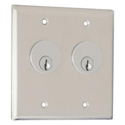 3590/7012 Camden Double Gang Dual Cylinder Key Switch - Stainless Steel Faceplate, DPDT Maintaine...