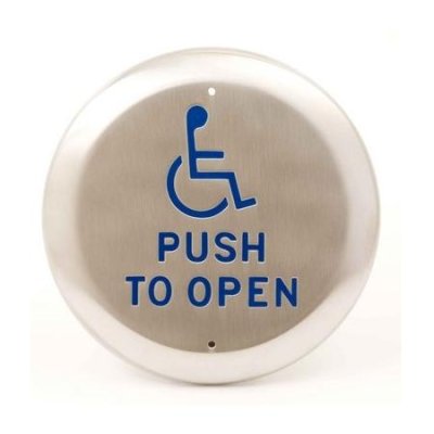 40/4WT Camden All-Active 4 1/2" Round, Wheelchair Symbol with 'Push To Open' With Weather Tight R...
