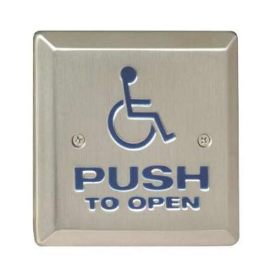 46/4MSWT Camden All-Active 4 1/2" Square Exposed Mounting Screws, Wheelchair Symbol with 'Push to...