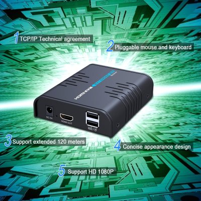 USB HDMI Extender Over Single Cat 5/5E/6/7 Ethernet Cable- Signal Extension Up to 120m/365Ft- USB Keyboard Mouse Support