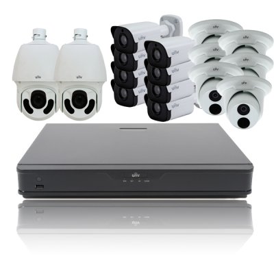 Uniview 16 Ch NVR with (2) 20x Zoom PTZ Cameras, (8) 4MP Bullet Cams and (6) 4MP Dome Cams Kit