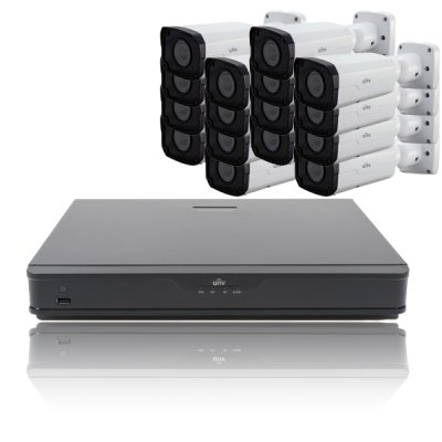 Uniview 16 Ch NVR & 16 HD 4 Megapixel 2.8-12mm Motorized Lens Bullet Camera Kit for Business Prof...