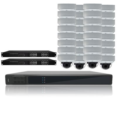 Uniview 32 Ch NVR & (32) 4MP HD Megapixel IR Dome  2.8-12mm Motorized Lens Kit for Business Profe...