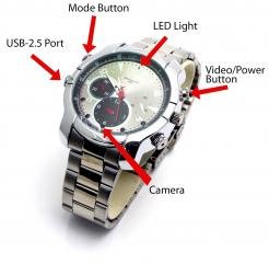 Water-Resistant Watch with 1080p Covert Camera and Night Vision