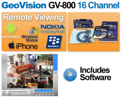 Geovision GV-800B 16 Channel Video Capture DVR Card GV800 with version V8.5 Complete Webcam Software Suite Included
