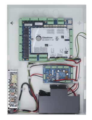 Geovision GV-AS8111 Complete Kit with UL certification, 8-Door Panel+ power board + optional backup battery unit in iron case.