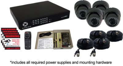 *EASY SETUP* H.264 Complete 4 Camera DVR Security Surveillance System - iPhone, Android, Blackberry, Google Phone, and Windows Mobile Phone Support w/AccuDome WAD-A2000VIR Security Surveillance Cameras