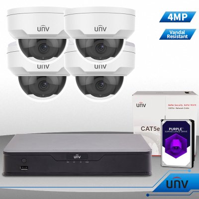 UNV Uniview 4 Ch NVR & (4) 5 Megapixel Starlight IR Vandal Dome Kit Professional Grade